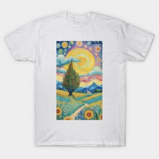 Starry Sunflower Symphony: Van Gogh's Celestial Landscape T-Shirt